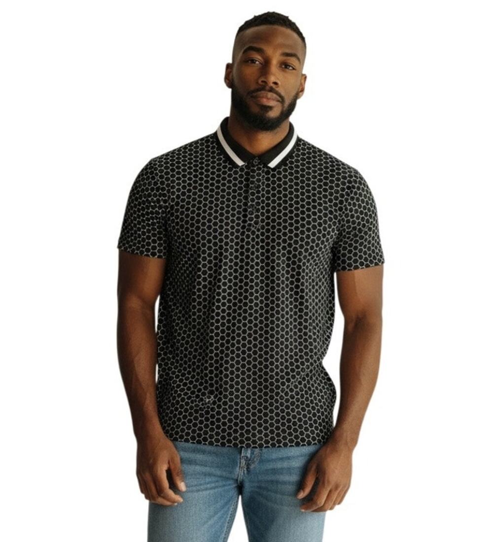 REDVANLY Men's R2307 Wells Polo in Tuxedo Black and White size M